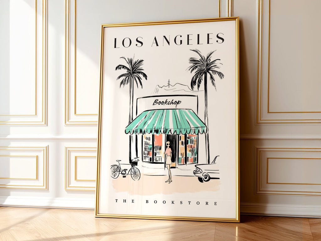 Los Angeles Bookstore Print – California Travel Poster Wall Art