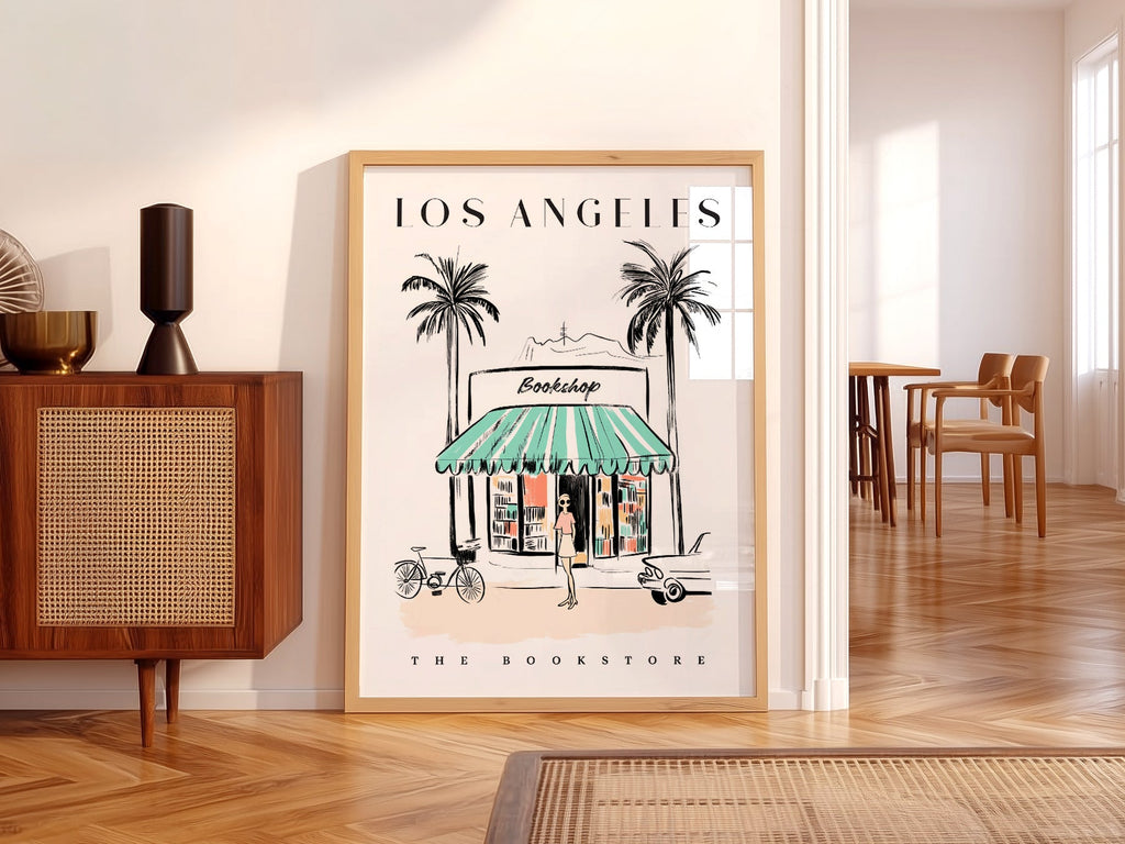 Los Angeles Bookstore Print – California Travel Poster Wall Art