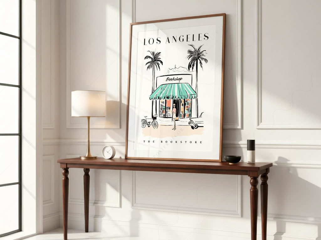 Los Angeles Bookstore Print – California Travel Poster Wall Art