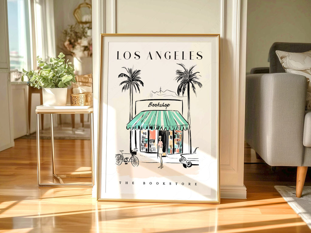 Los Angeles Bookstore Print – California Travel Poster Wall Art