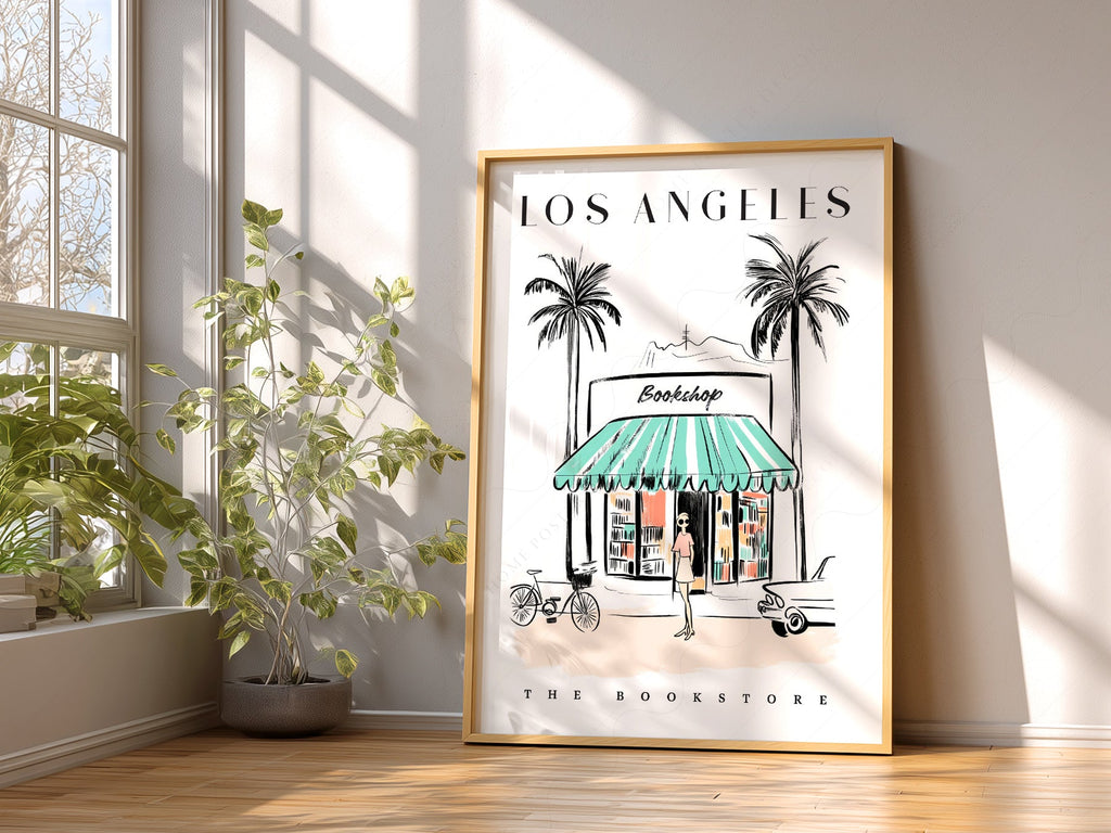 Los Angeles Bookstore Print – California Travel Poster Wall Art