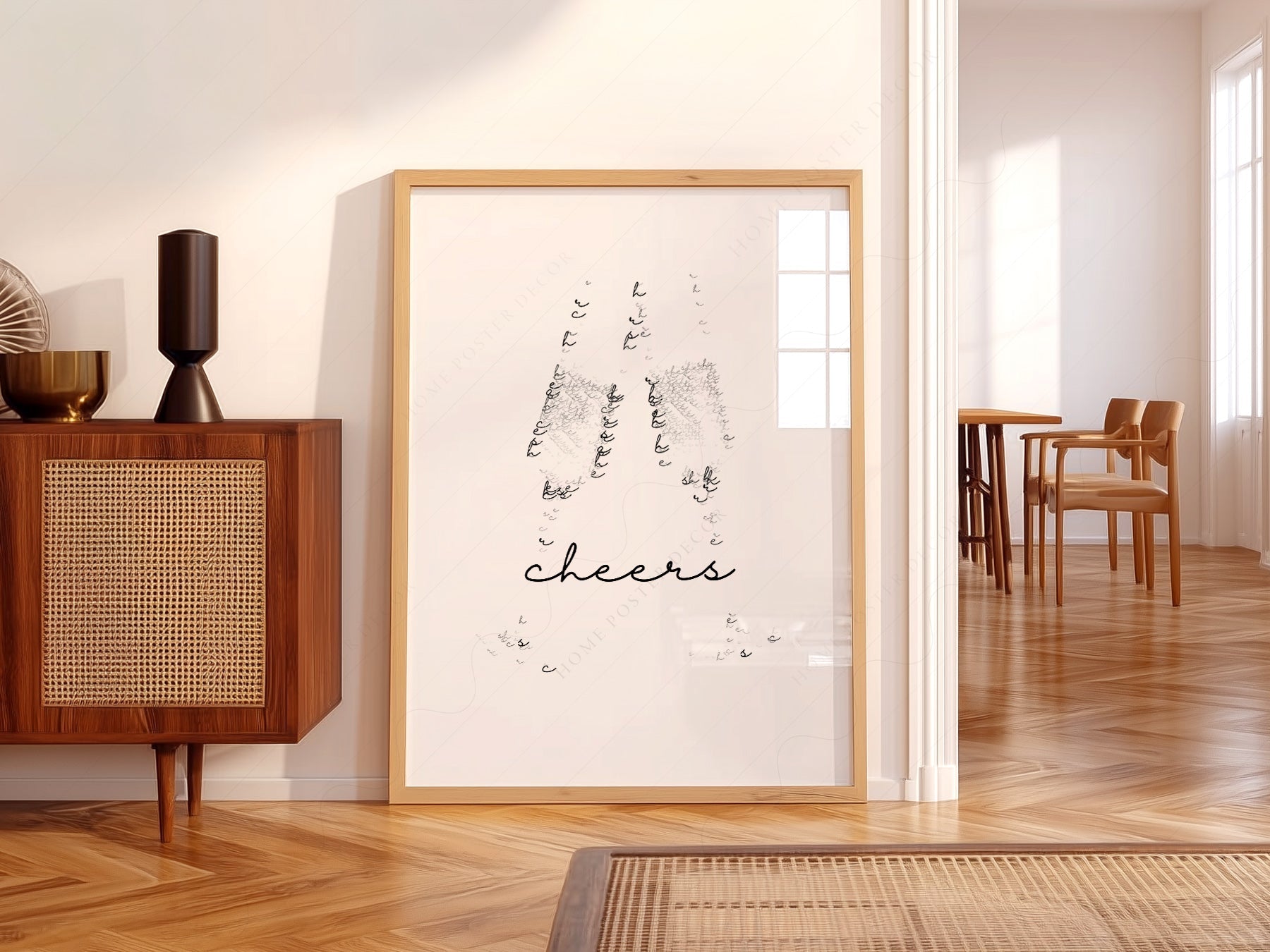 Cheers Champagne Typography Print – Minimalist Bar Cart Wall Art Poster