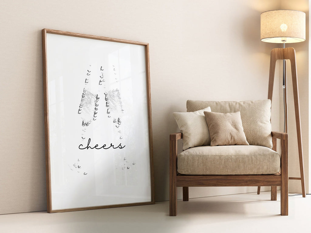 Cheers Champagne Typography Print – Minimalist Bar Cart Wall Art Poster