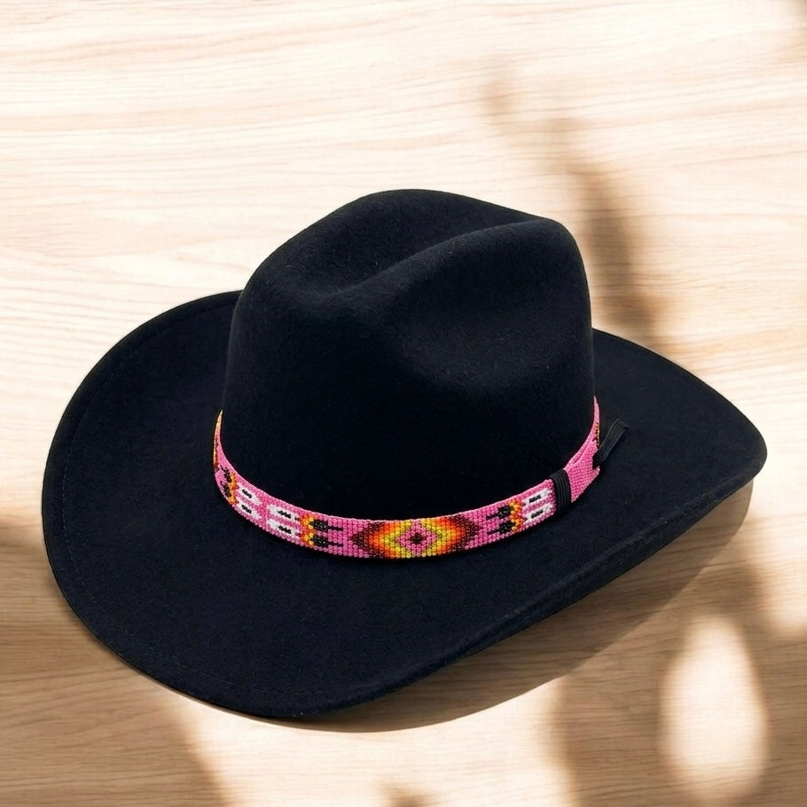 Hot Pink Handmade Beaded Hatband