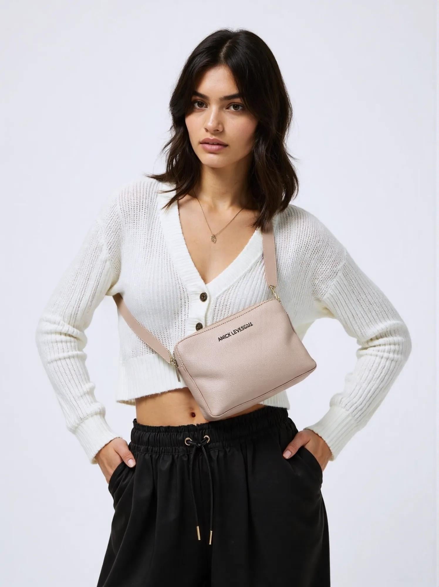 Petit sac bandoulière en Cuir Platine, Annie