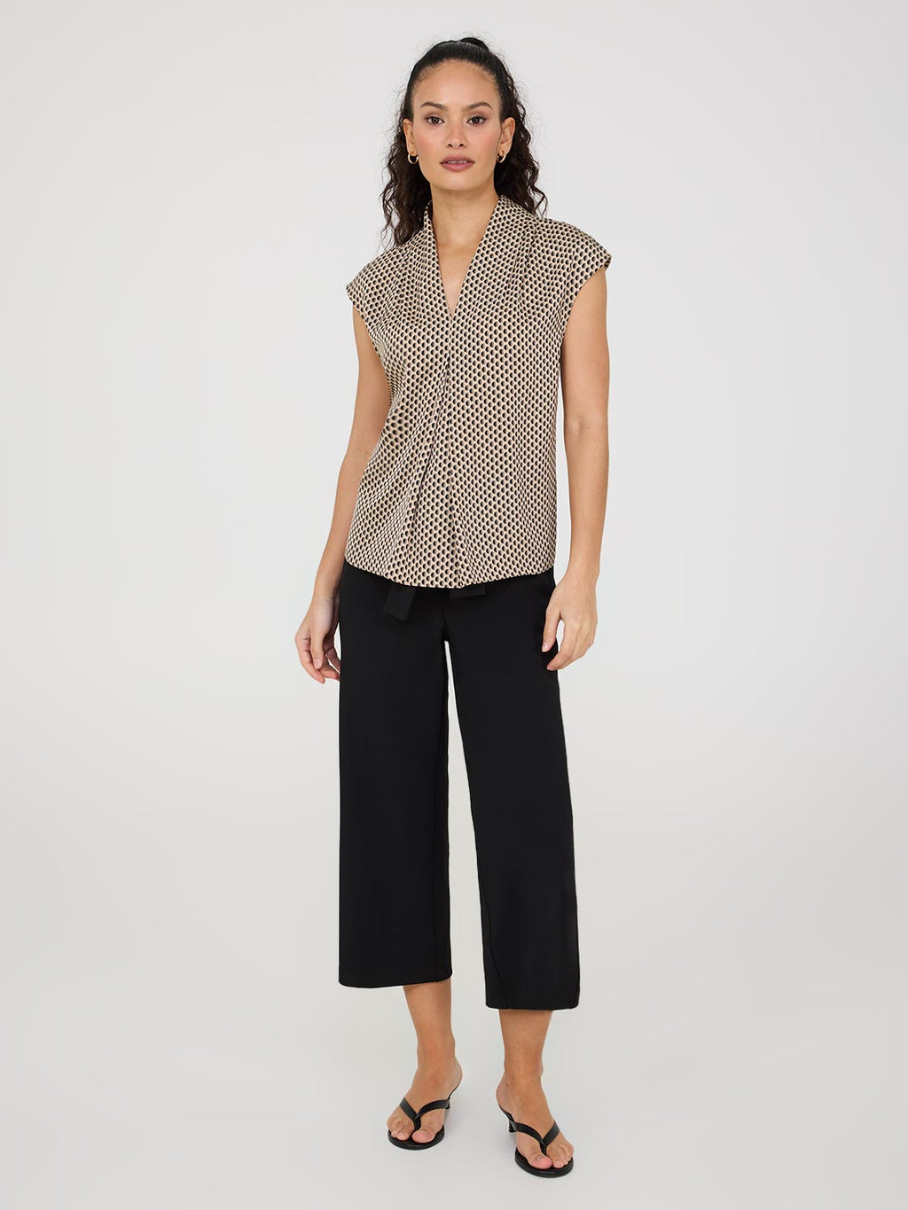 Printed Satin Inverted Pleat Top