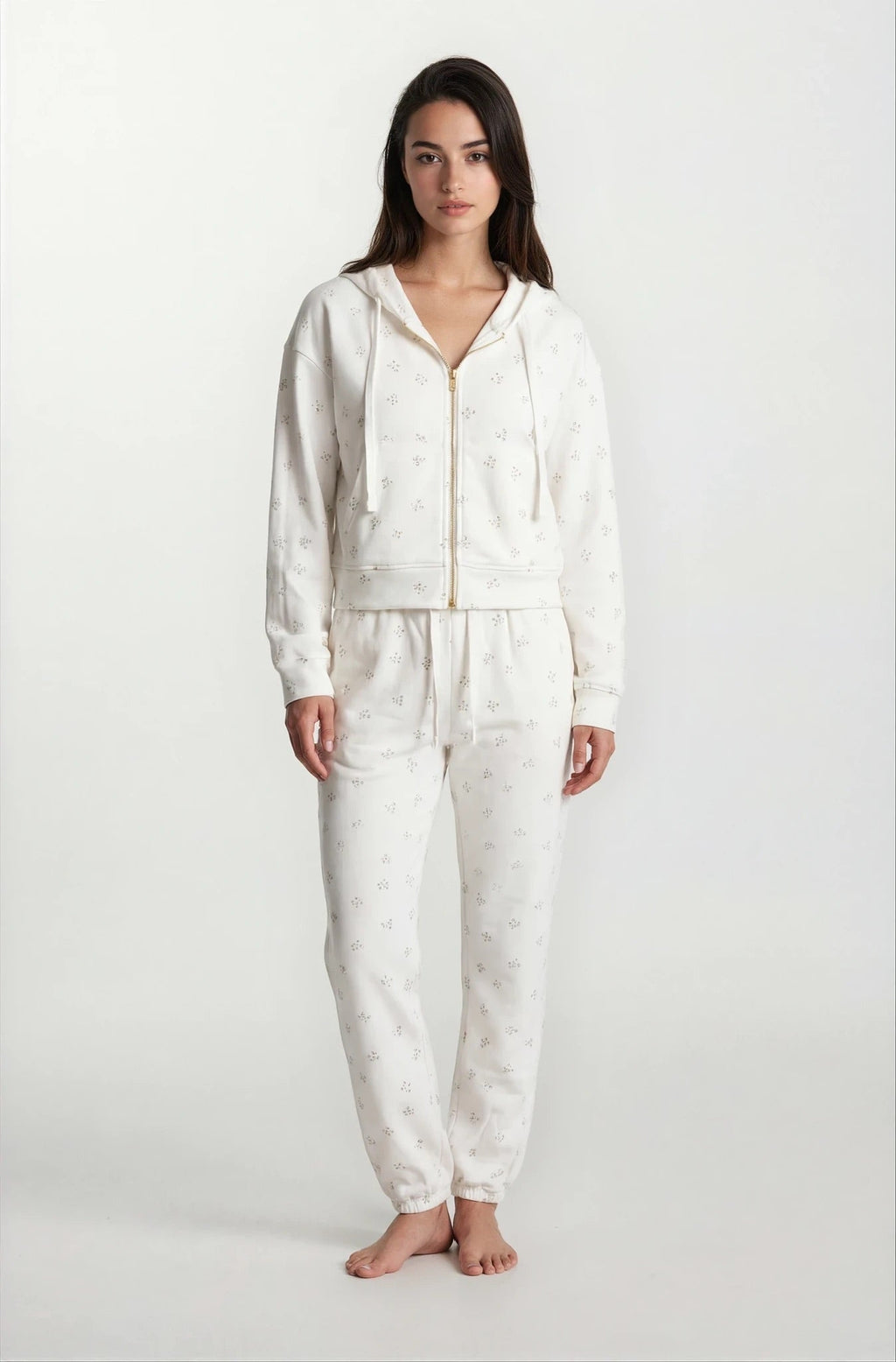 Camille – Cotton Signature Print Zip Hoodie & Jogger Leisure Set 2PC In Floral