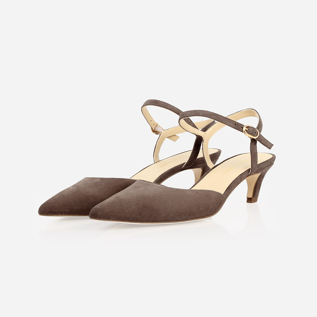 The Claire Kitten Heel Ash Brown Suede