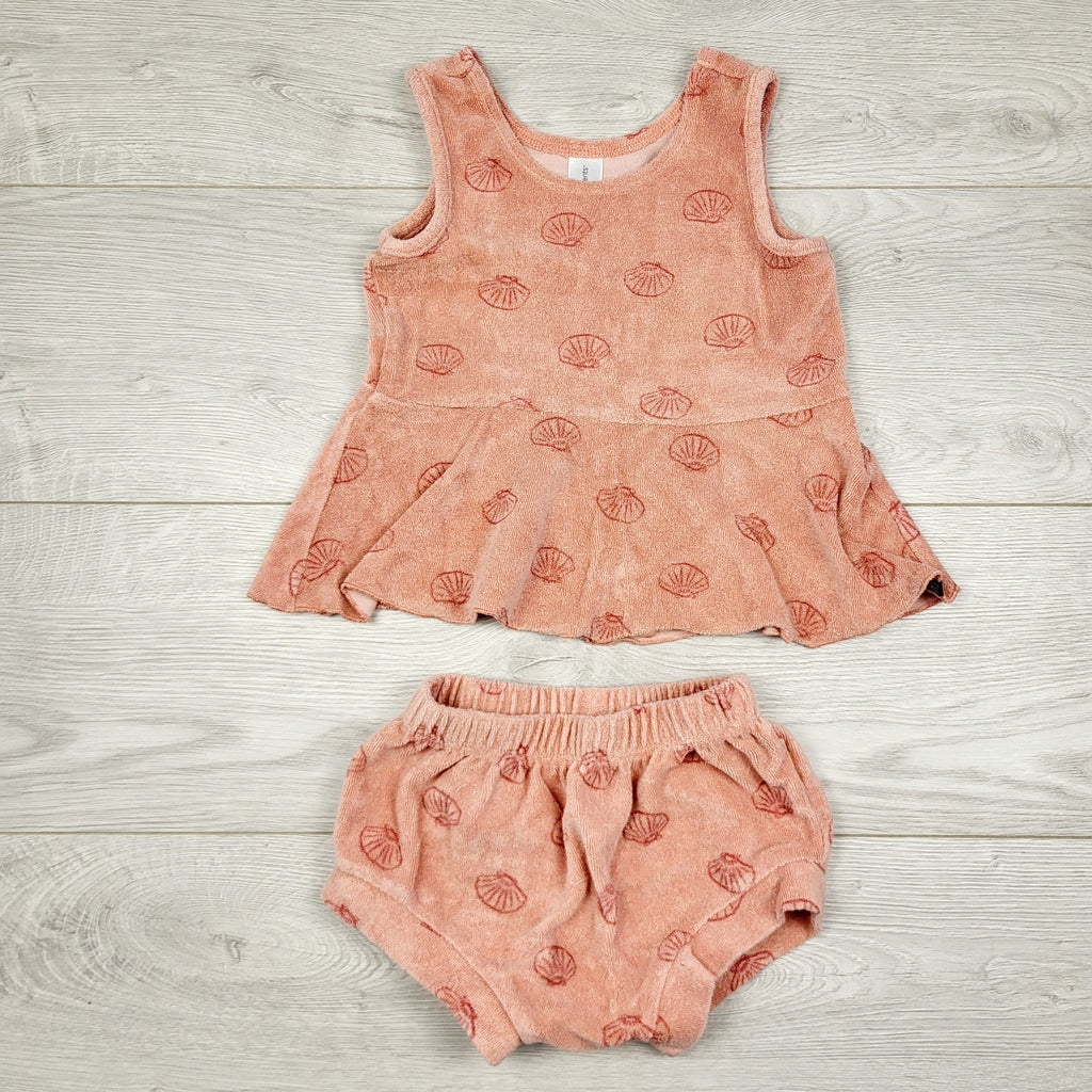 CAAC1 - Ensemble 2 pièces en éponge rose antique Modern Moments avec coquillages. Taille 24 mois.