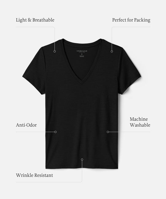 T-shirt col V ultraléger en laine mérinos pour femme