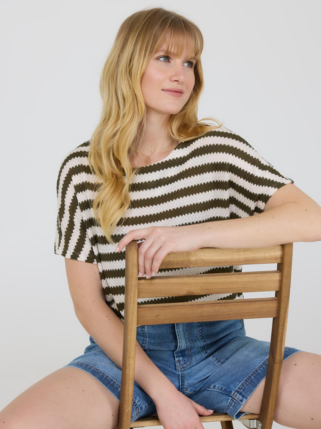 Short Dolman Sleeve Striped Sweater