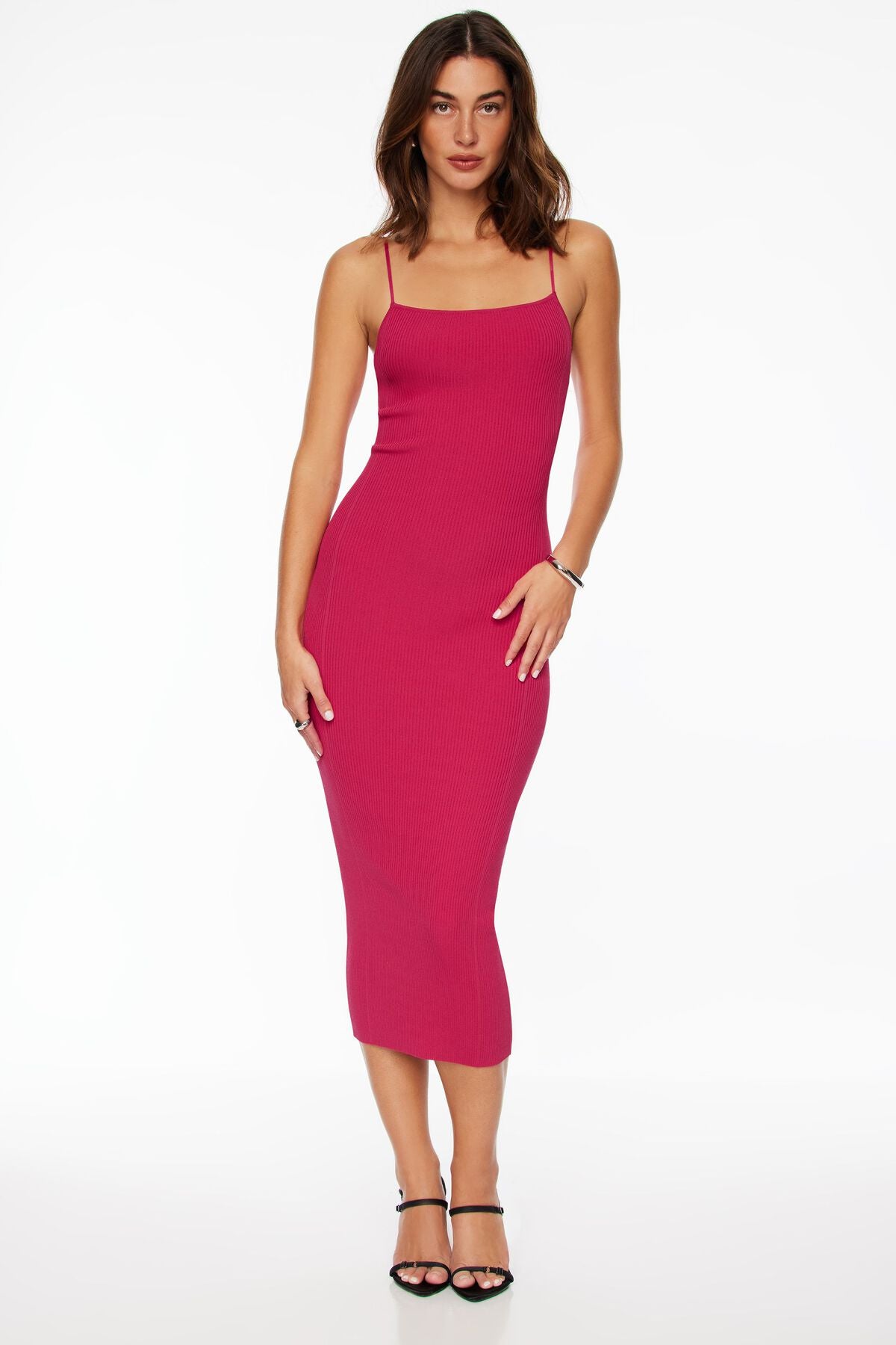 Robe midi moulante côtelée