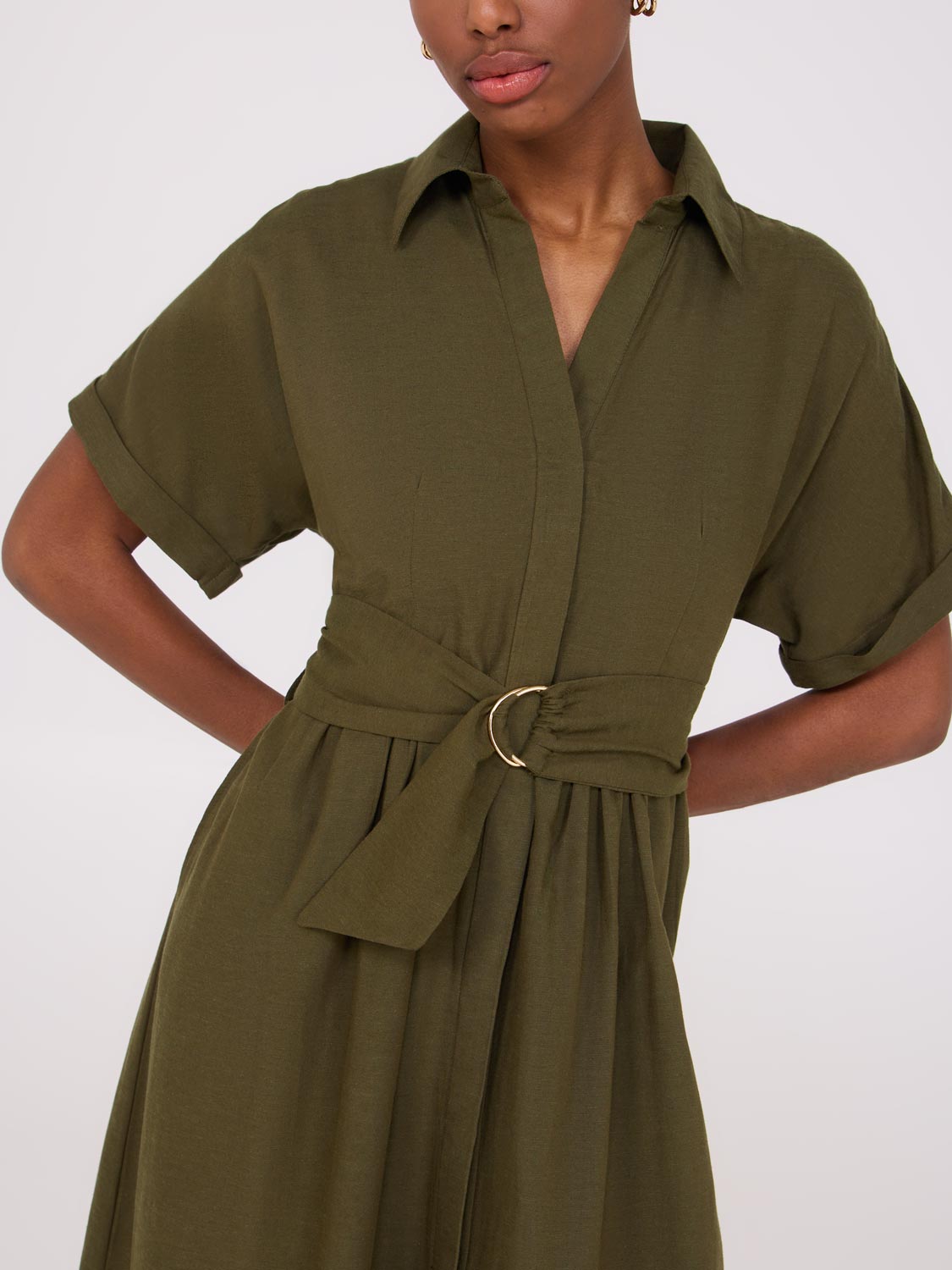 Robe chemise à manches chauve-souris en lin mélangé