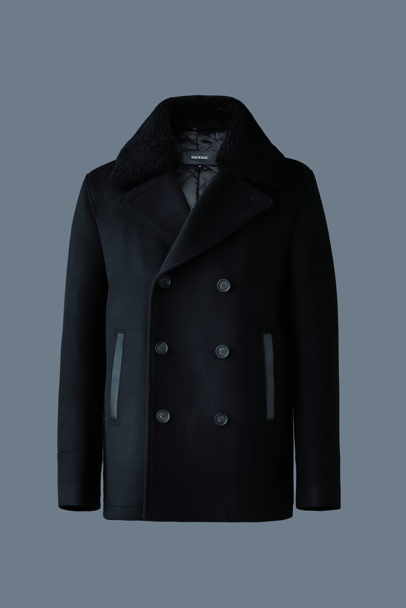 COLE wool double-breasted jacket with shearling collar