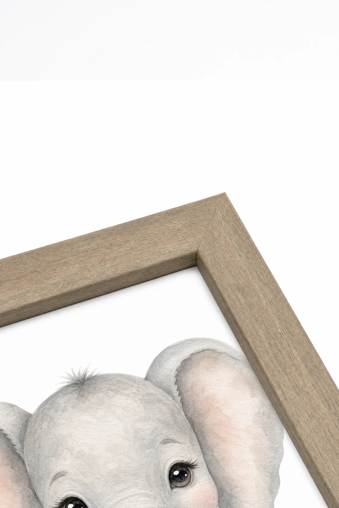 LITTLE ELEPHANT, Artwork on Stretched Canvas, Brown Oak Framed (collective)