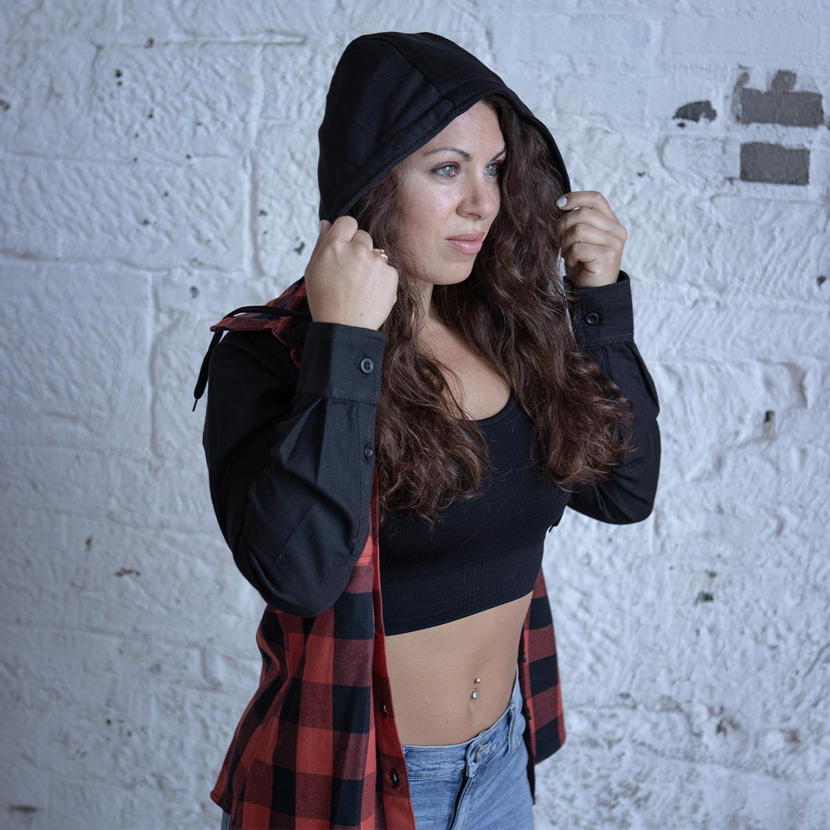 Milwaukee Leather Women's Armoured Plaid Hooded Shirt
