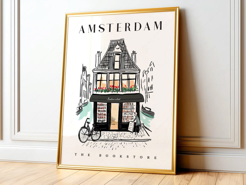 Amsterdam Bookstore Art Print – Charming Dutch Bookshop Wall Poster