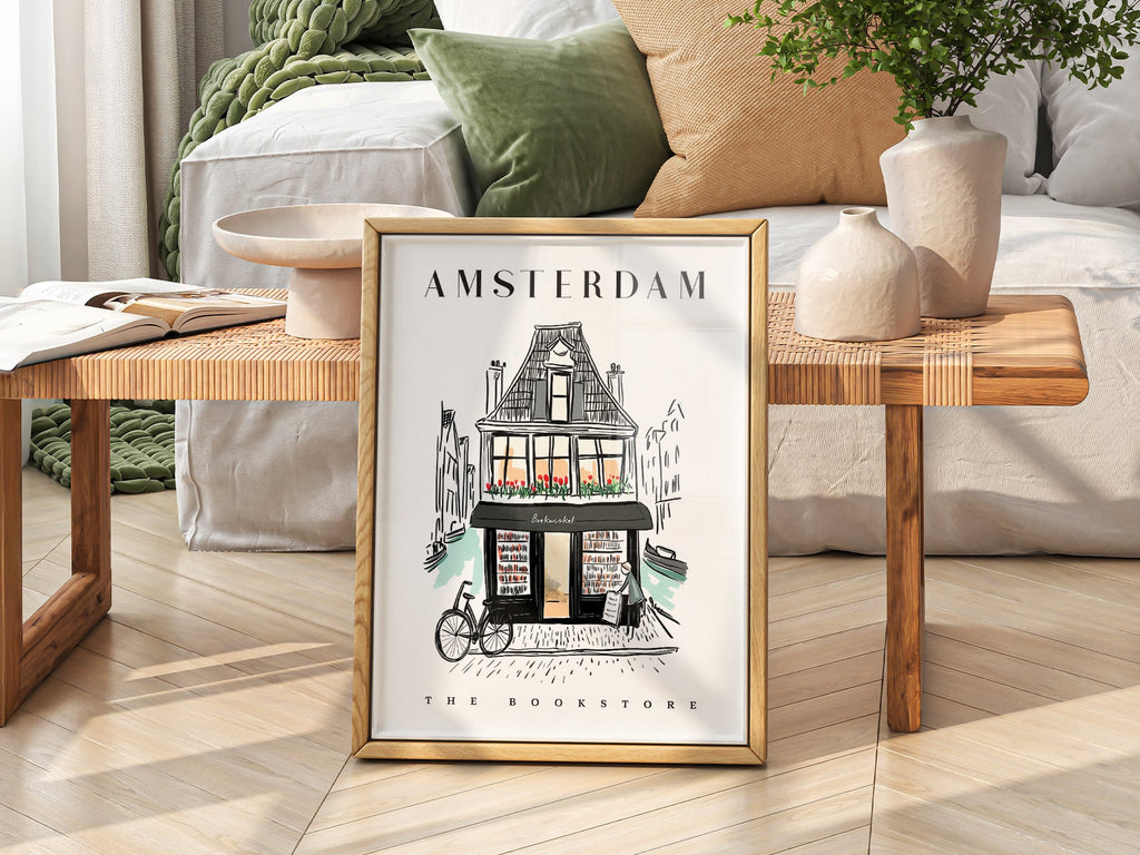 Amsterdam Bookstore Art Print – Charming Dutch Bookshop Wall Poster