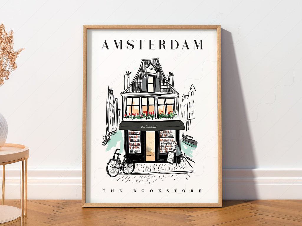Amsterdam Bookstore Art Print – Charming Dutch Bookshop Wall Poster