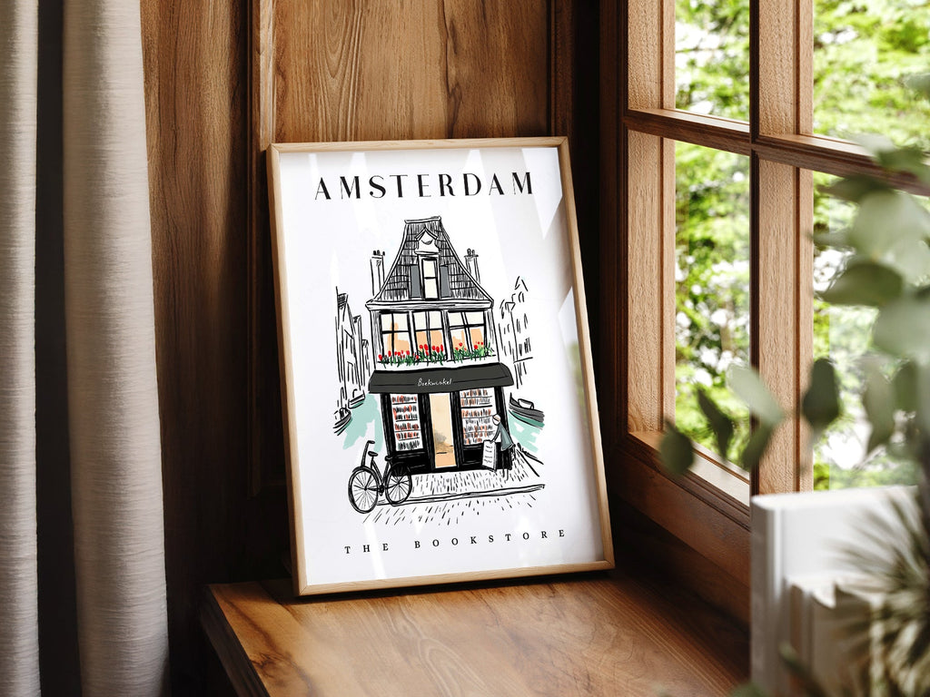 Amsterdam Bookstore Art Print – Charming Dutch Bookshop Wall Poster