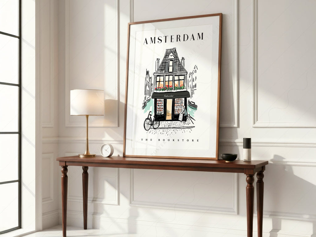 Amsterdam Bookstore Art Print – Charming Dutch Bookshop Wall Poster