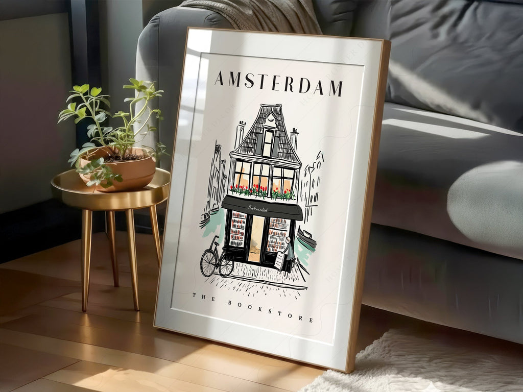 Amsterdam Bookstore Art Print – Charming Dutch Bookshop Wall Poster