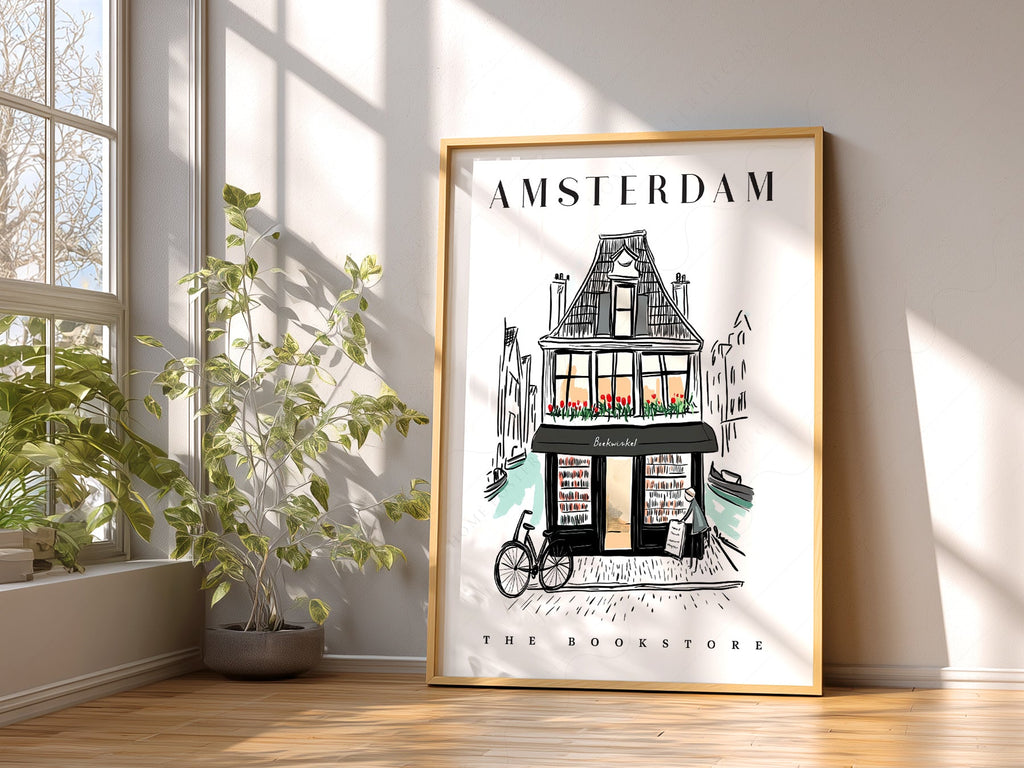 Amsterdam Bookstore Art Print – Charming Dutch Bookshop Wall Poster
