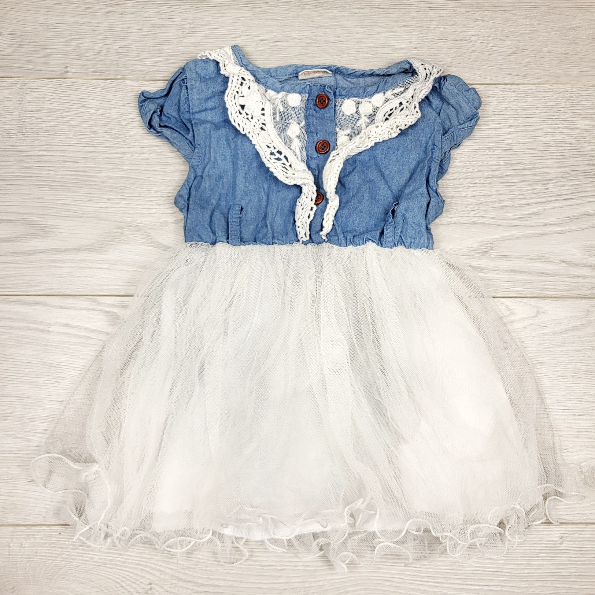 NKLB11 - Little Lisa chambray dress with tulle skirting. Size 24 months