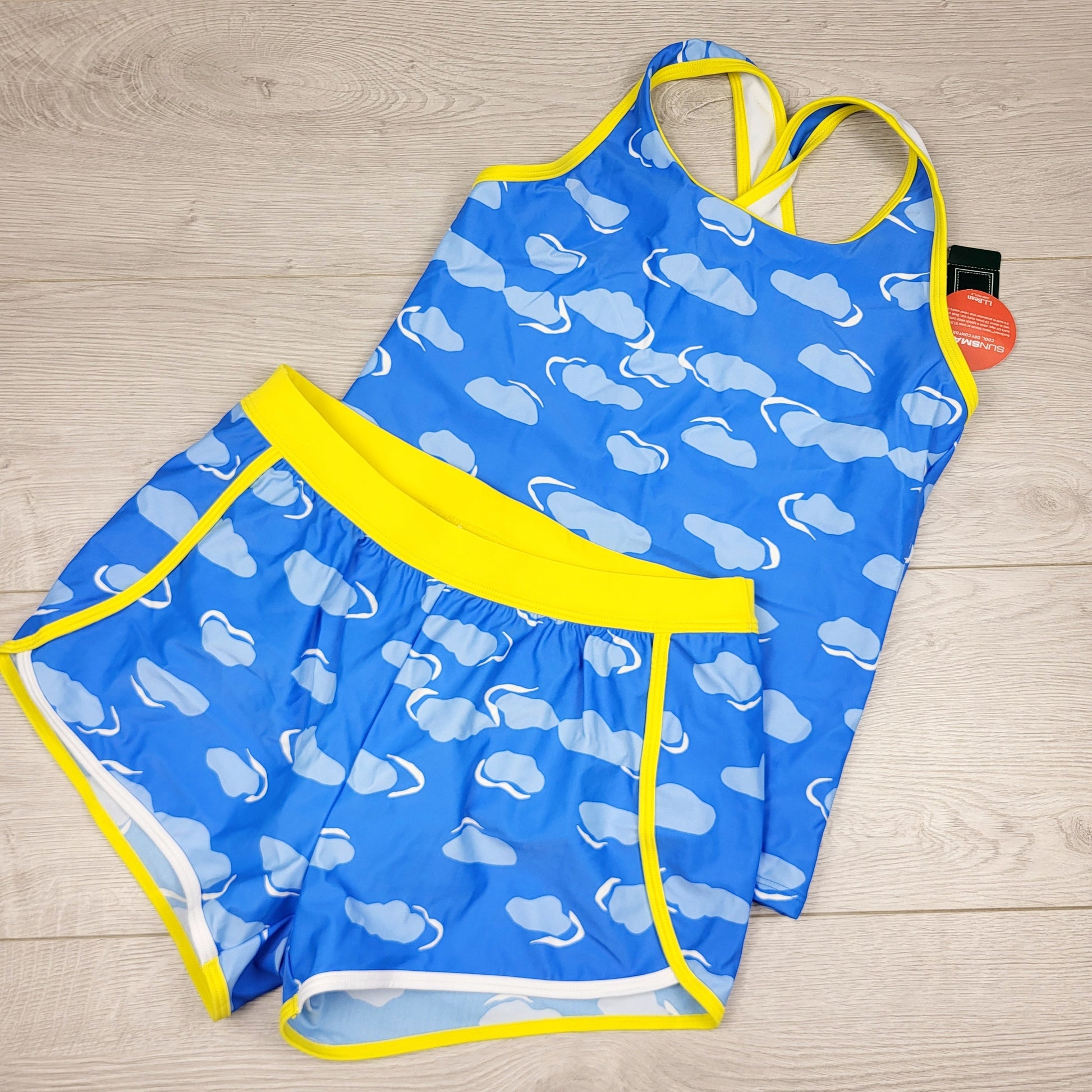 PS3 - NOUVEAU - Maillot de bain tankini 2 pièces bleu LL Bean avec nuages. Taille 44