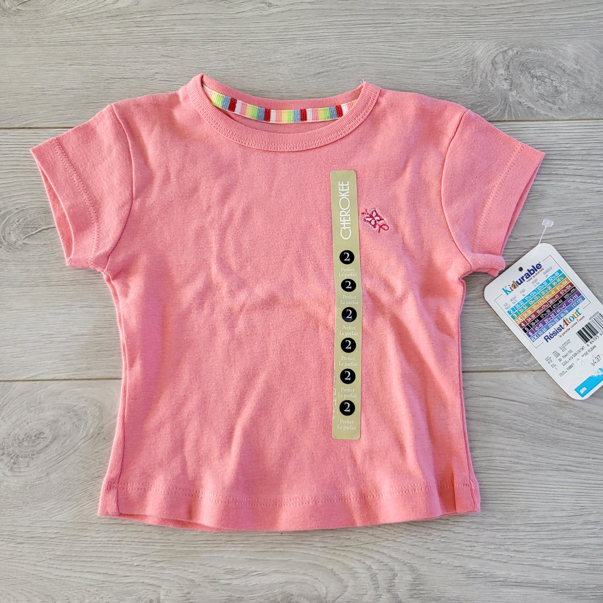 SUSM1 - NOUVEAU - T-shirt rose Cherokee. Taille 2T