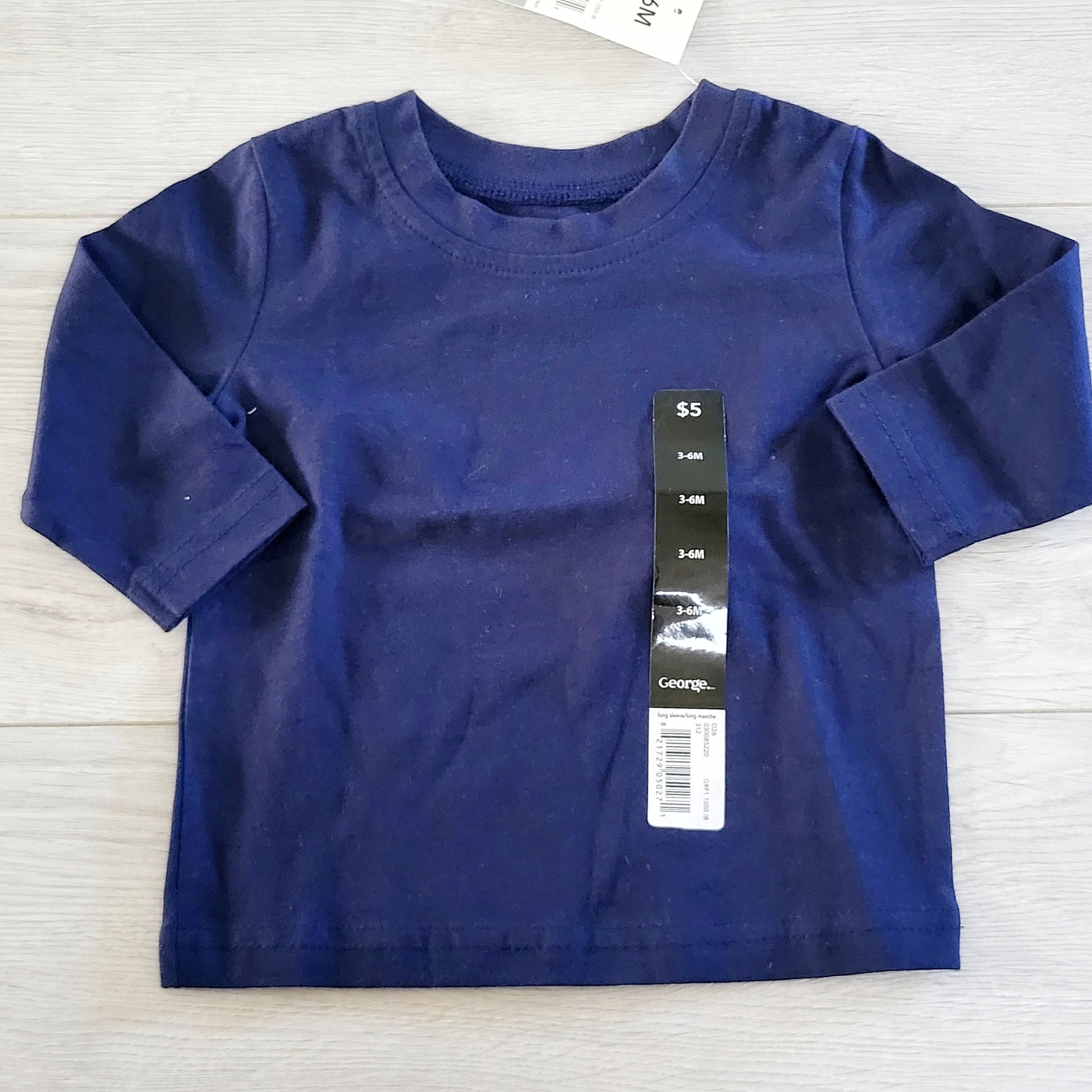 SUSM1 - NOUVEAU - Haut à manches longues George bleu marine. Taille 3-6 mois