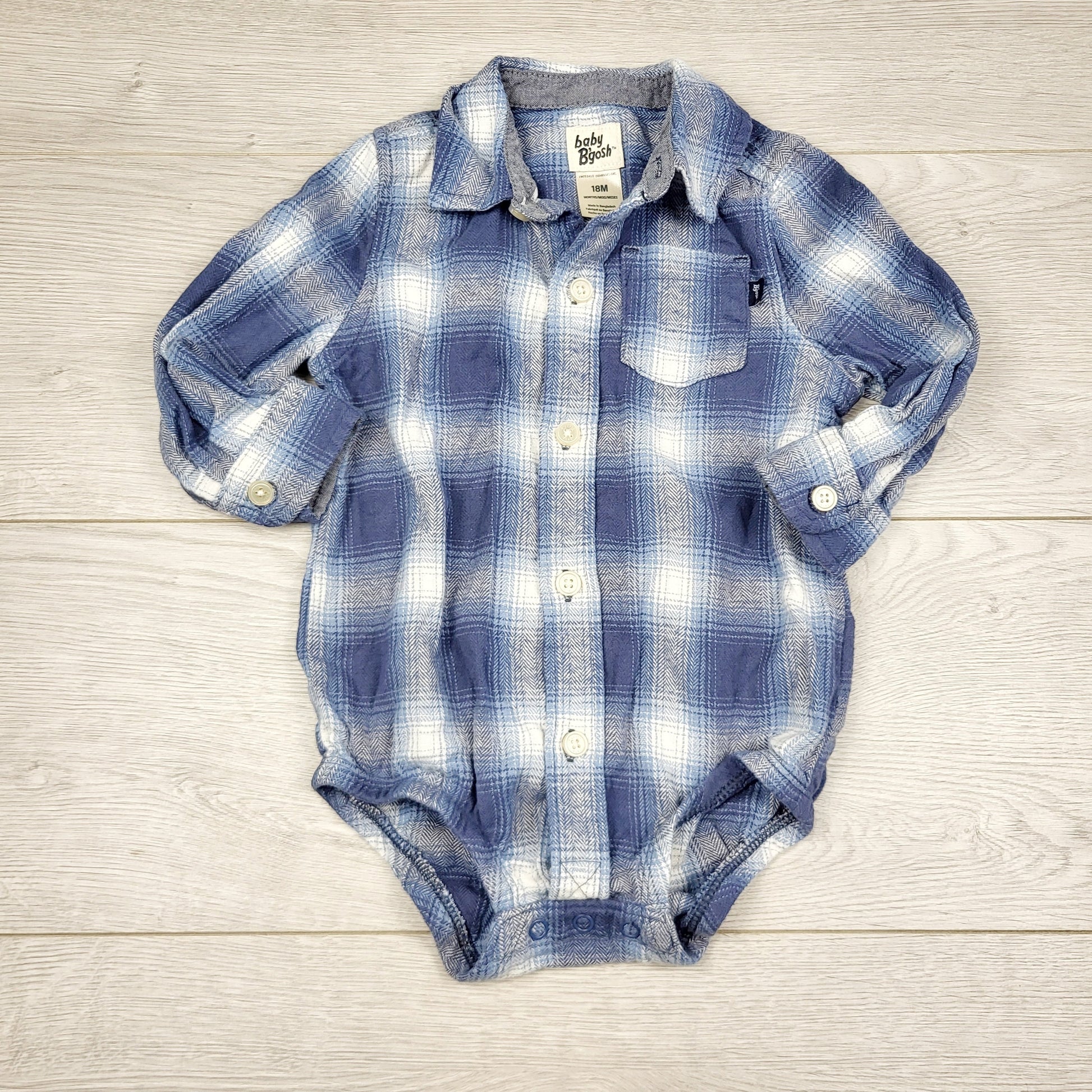TBOW2 - Body boutonné en flanelle à carreaux bleus Baby B'gosh. Taille 18 mois