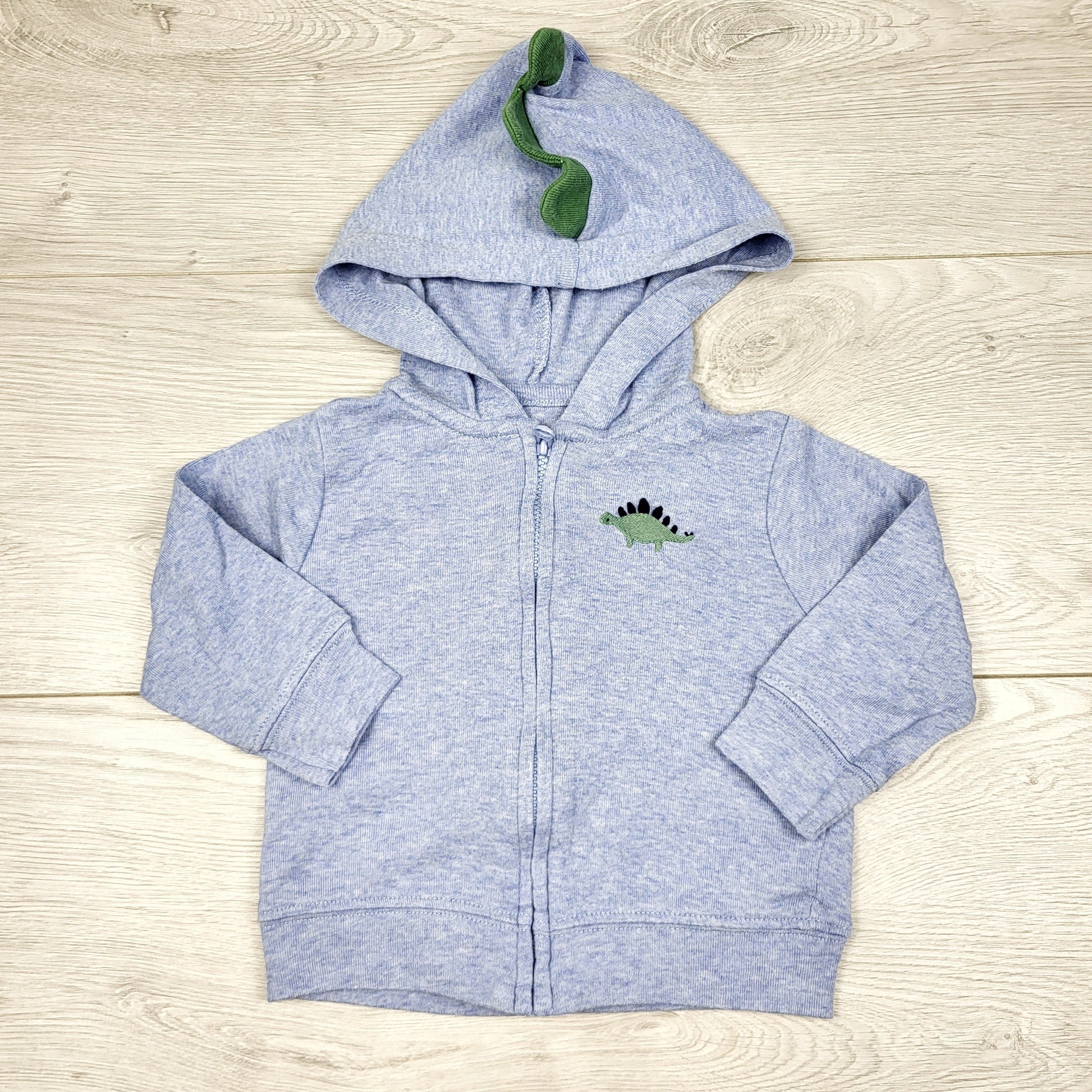 TBOW2 - Sweat à capuche zippé en coton bleu « Child of Mine » avec motif dinosaure. Taille 3-6 mois.