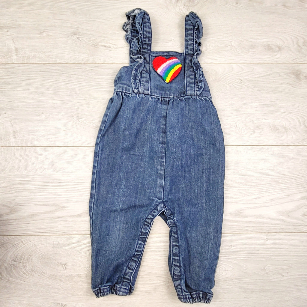 RUBH2 - Salopette en jean Hanna Andersson avec cœur en chenille. Taille 12-18 mois