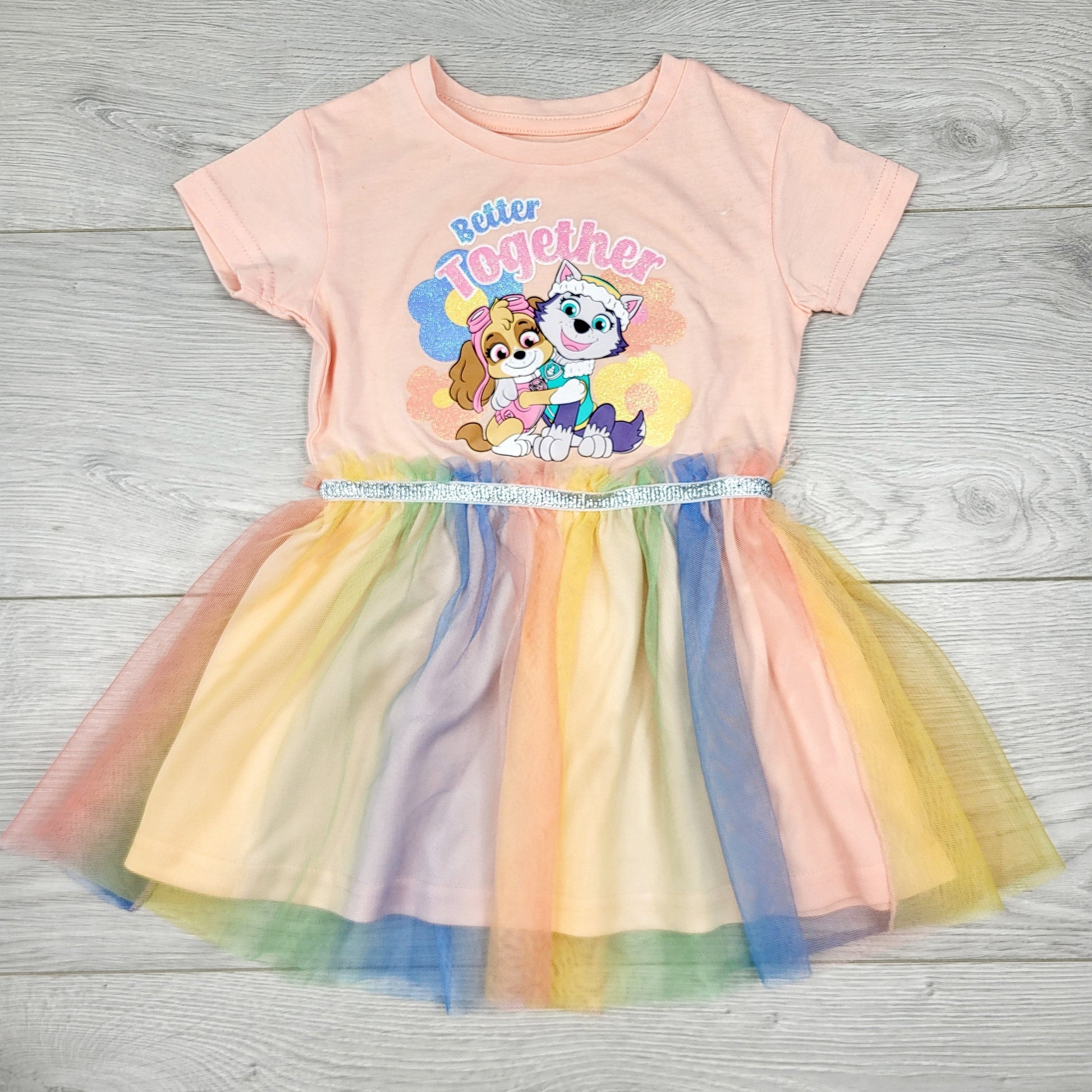 RUBH22 - Robe pêche Pat'Patrouille avec jupe en tulle arc-en-ciel. Taille 2T