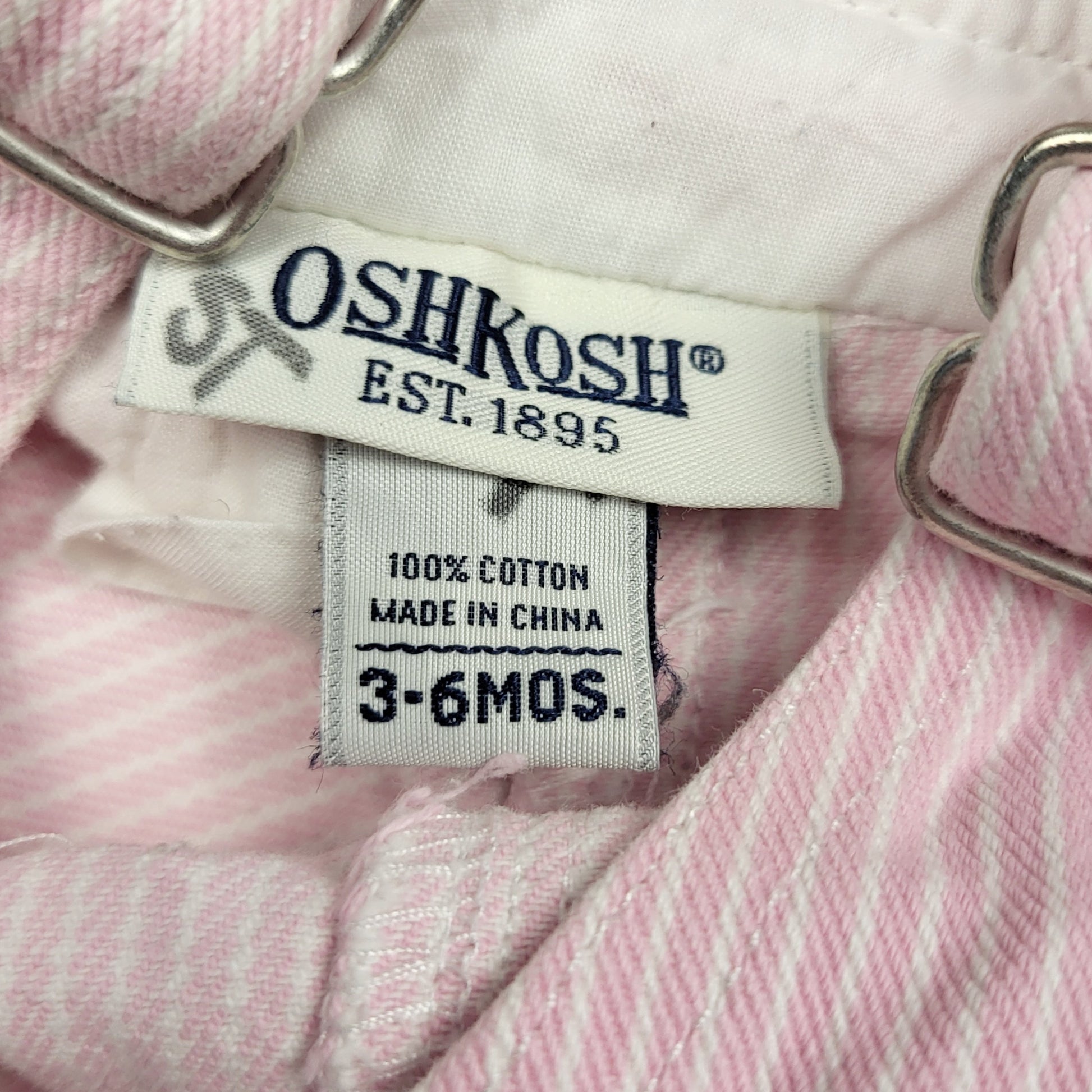 DMKY2 - Salopette en jean OshKosh rose vintage à fines rayures. Taille 3-6 mois