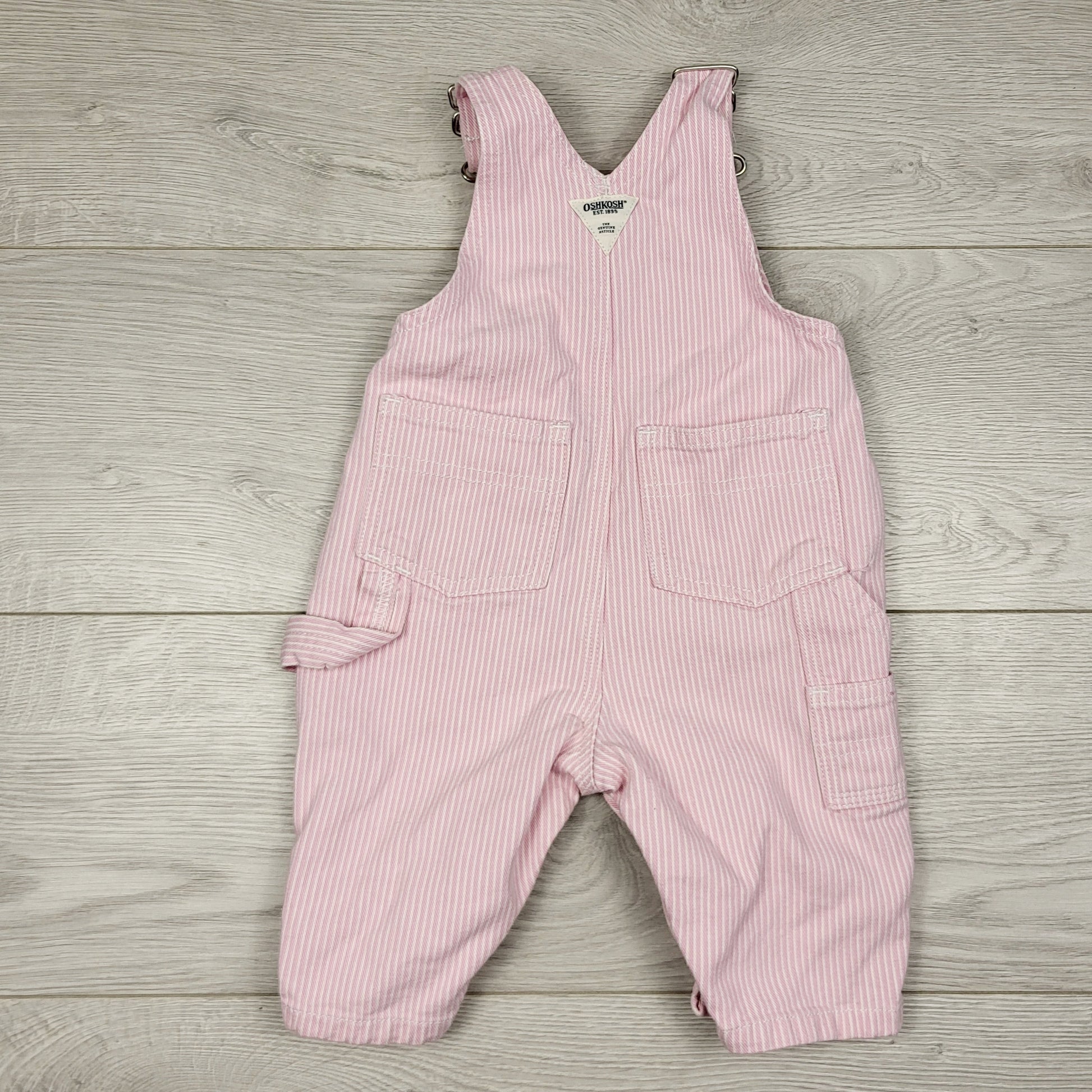 DMKY2 - Salopette en jean OshKosh rose vintage à fines rayures. Taille 3-6 mois