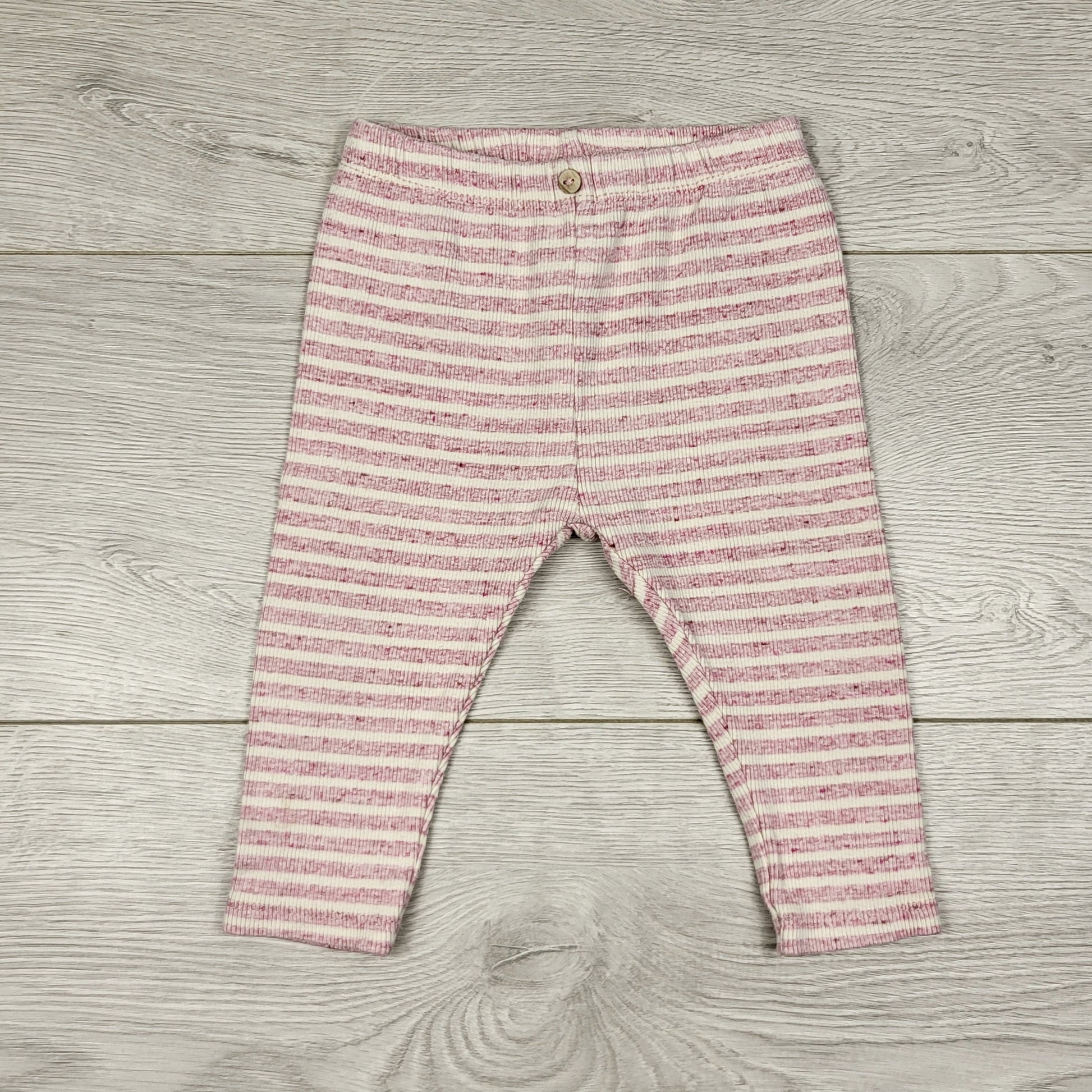 DMKY2 - Legging Zara en maille côtelée rose à rayures. Taille 6-9 mois
