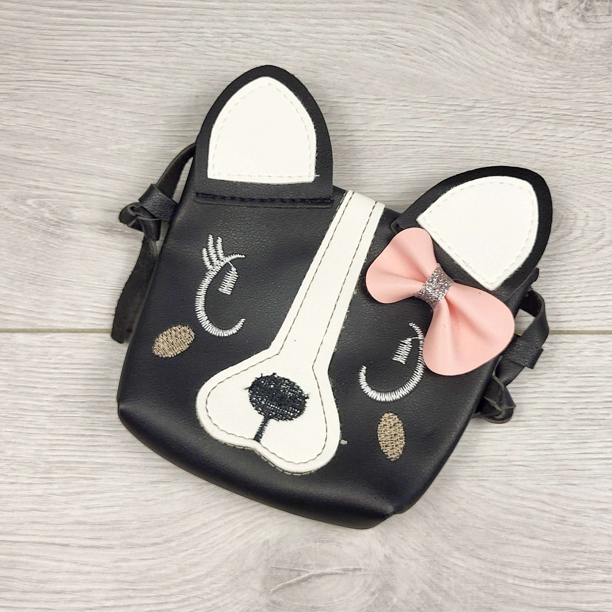 KTBL2 - Black faux leather crossbody dog purse (strap tucked in)