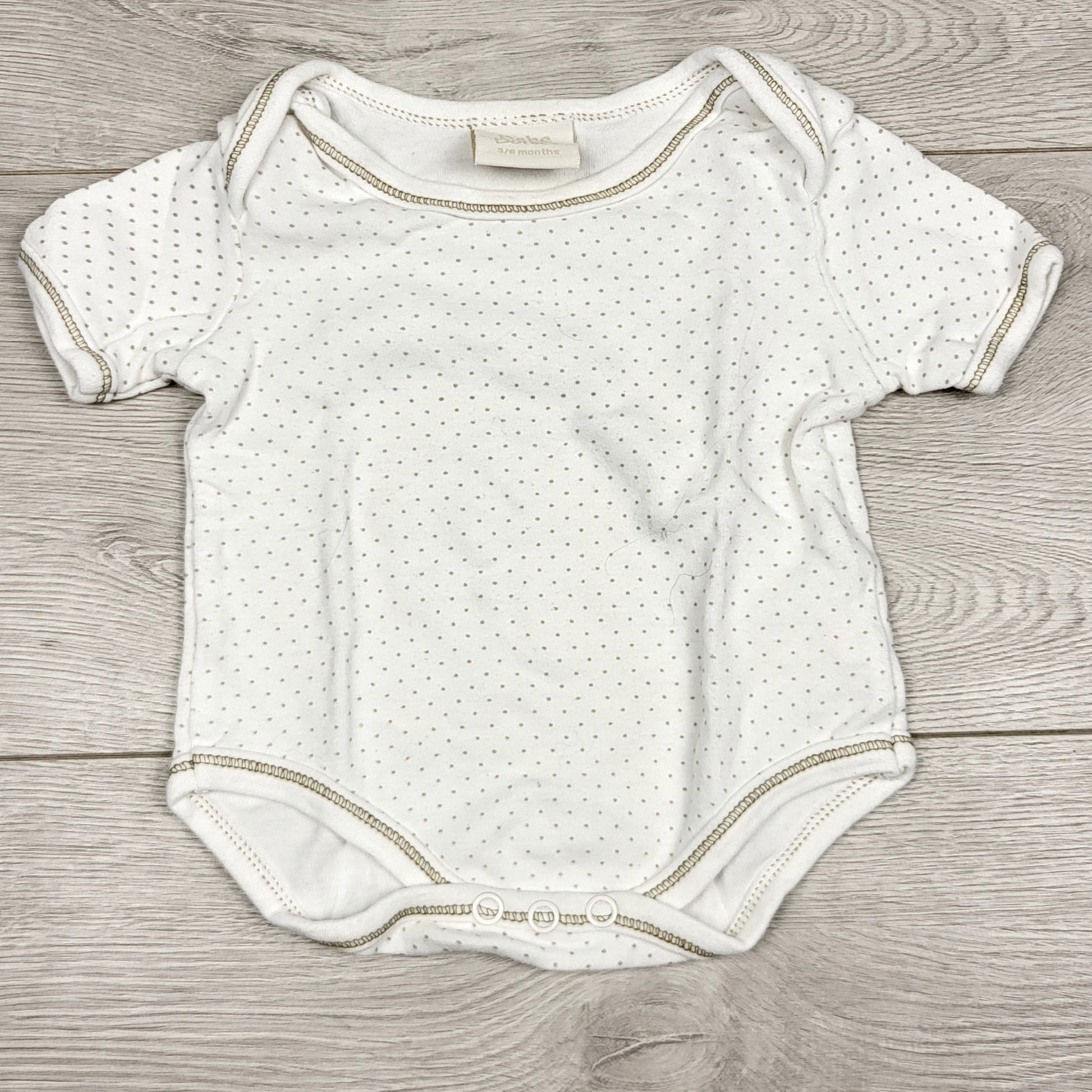 ECRS1 - Body Bebe Bonito blanc et gris à pois. Taille 3-6 mois