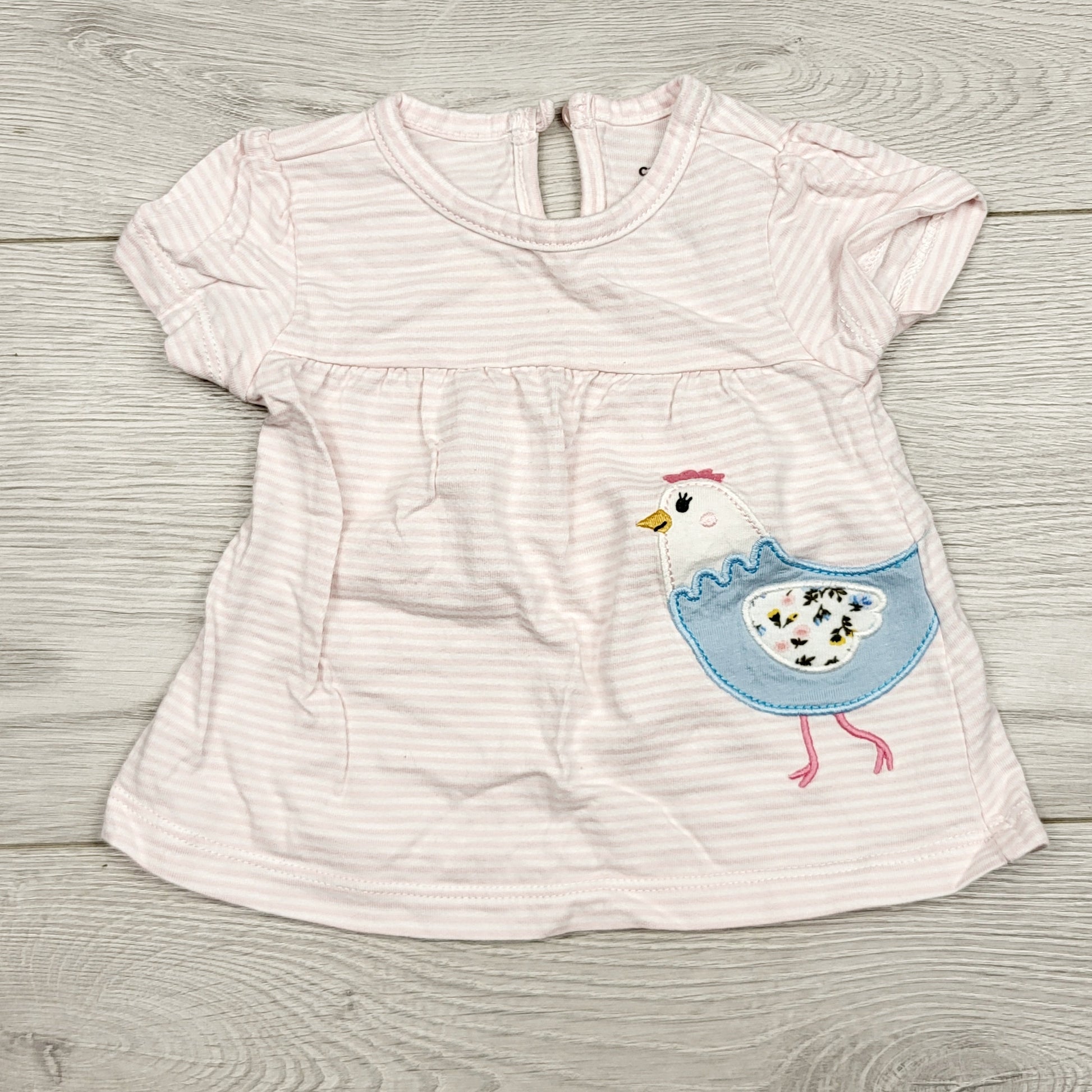ECRS1 - Haut rayé rose avec motif poulet Carters. Taille 3 mois