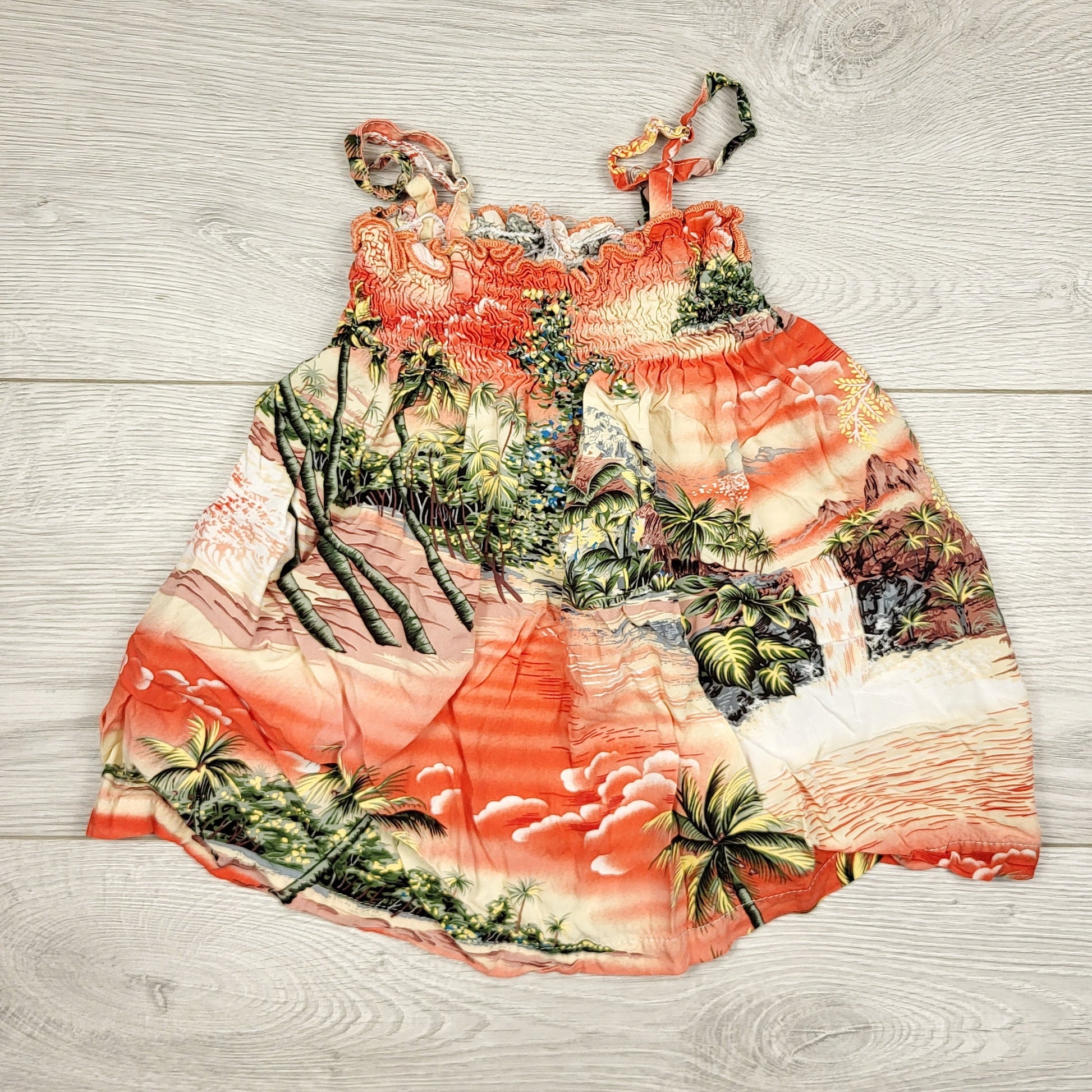 LKAN1 - Robe RJC corail en rayonne à imprimé hawaïen. Taille 18 mois