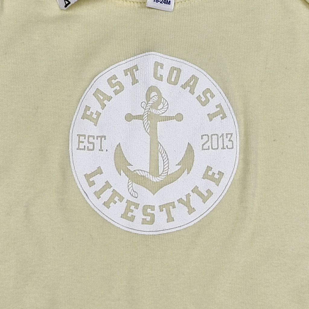 DMKY4 - NOUVEAU - Body jaune « East Coast Lifestyle ». Taille 18-24 mois 🍁