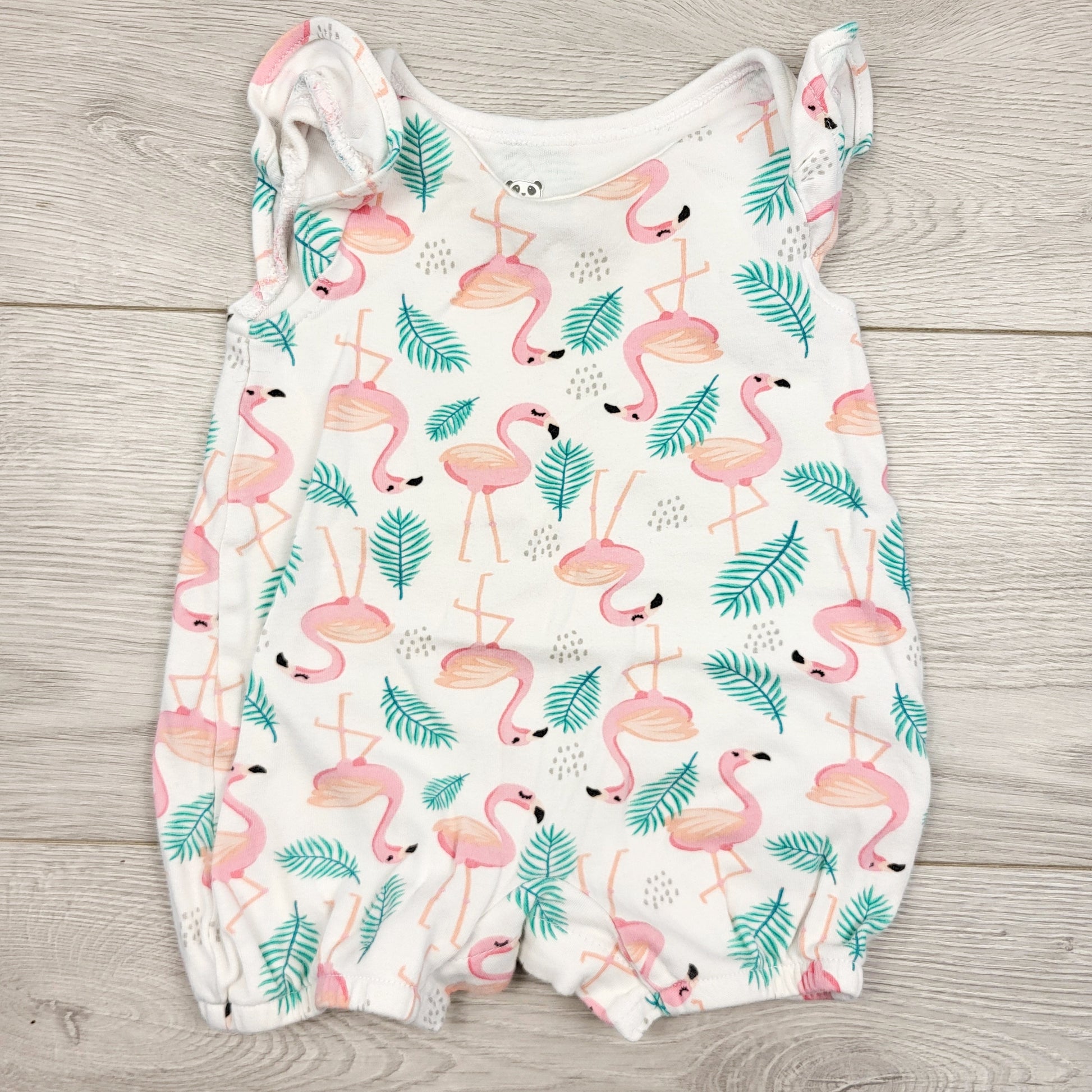MARK1 - Barboteuse en coton blanc rococo avec flamants roses. Taille 3 mois