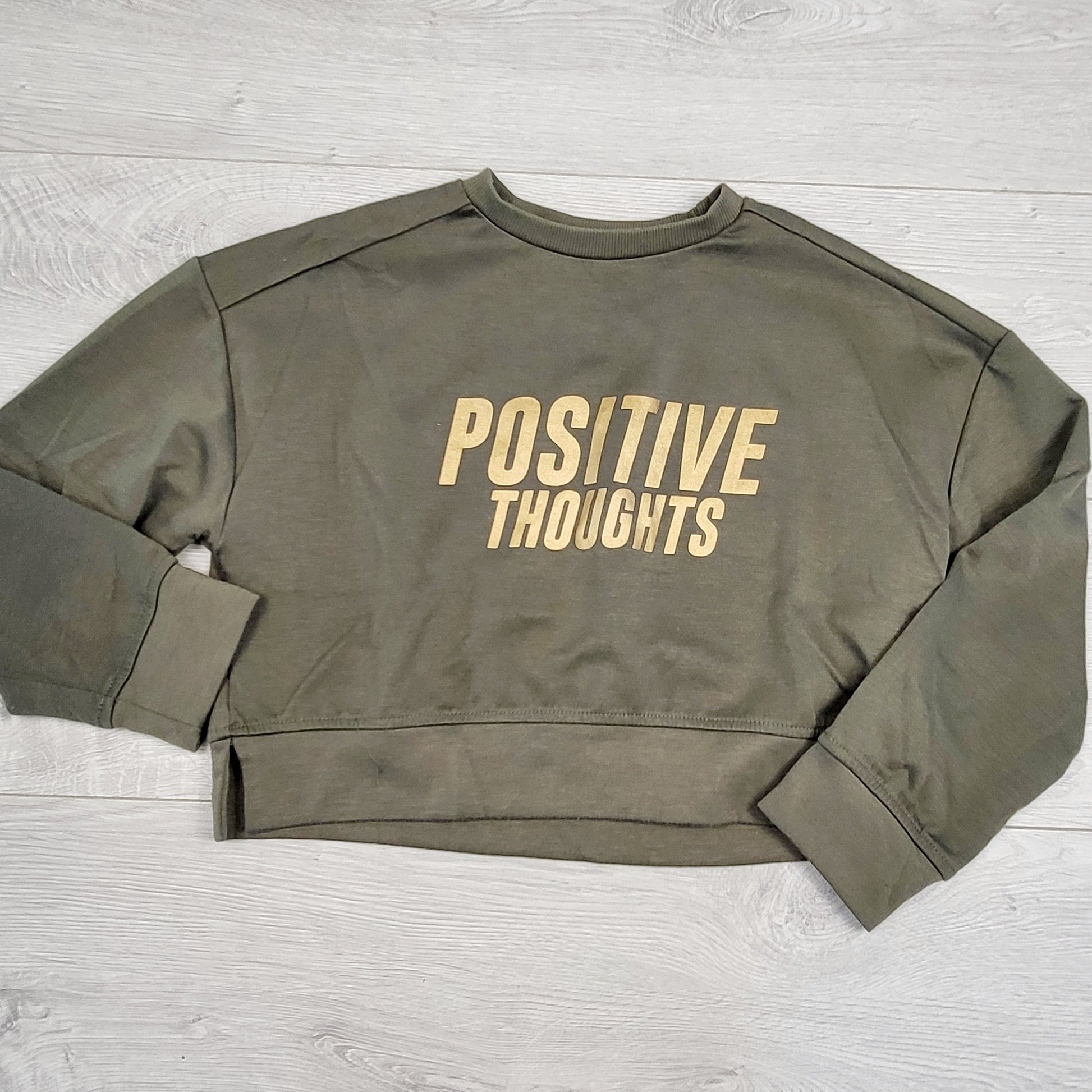 SHRSS22 - Sweat court vert « Pensées Positives » de Zara. Taille 9/10