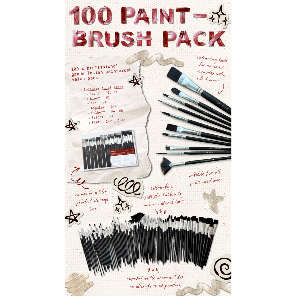 Nobel Value - 100 pcs Mixed Paintbrushes for Professionals