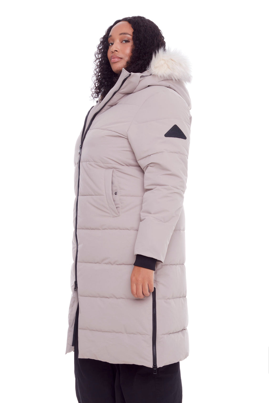 KLUANE PLUS | PARKA ULTRA LONGUE EN DUVET VÉGAN (RECYCLÉE) POUR FEMME, TAUPE CLAIR (TAILLE GRANDE)