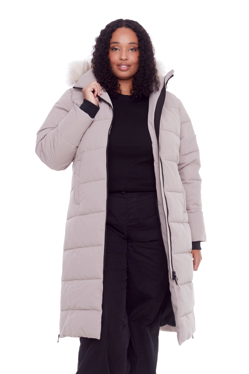 KLUANE PLUS | PARKA ULTRA LONGUE EN DUVET VÉGAN (RECYCLÉE) POUR FEMME, TAUPE CLAIR (TAILLE GRANDE)