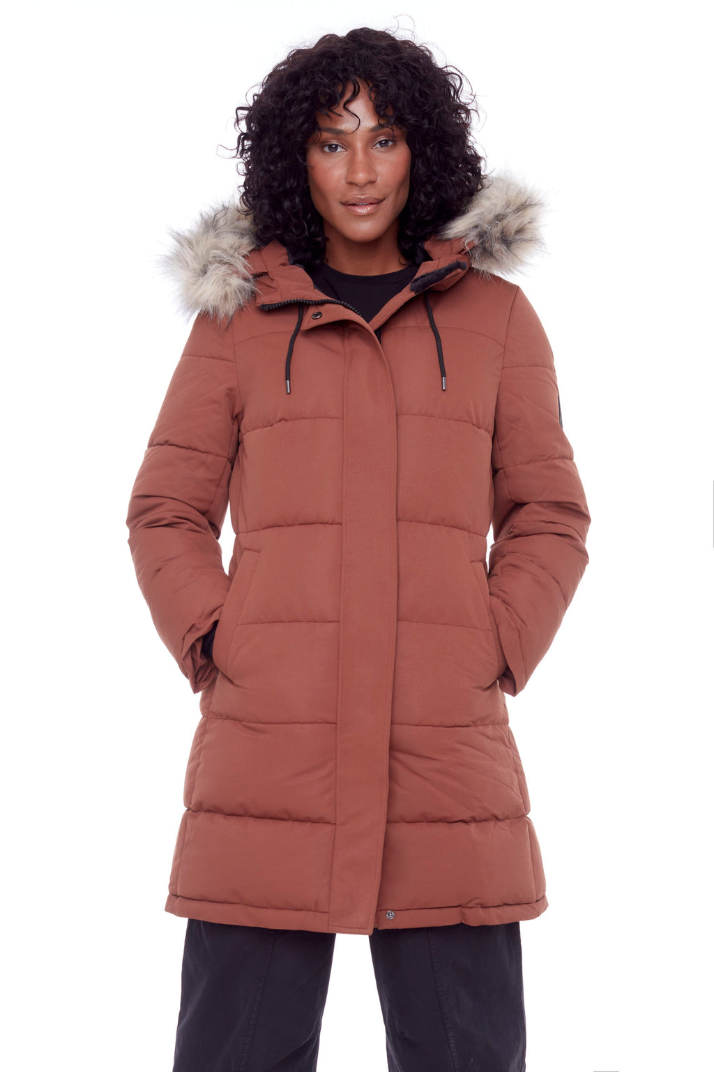 AULAVIK | PARKA À CAPUCHE MI-LONGUE EN DUVET VÉGAN (RECYCLÉE) POUR FEMME, ÉRABLE
