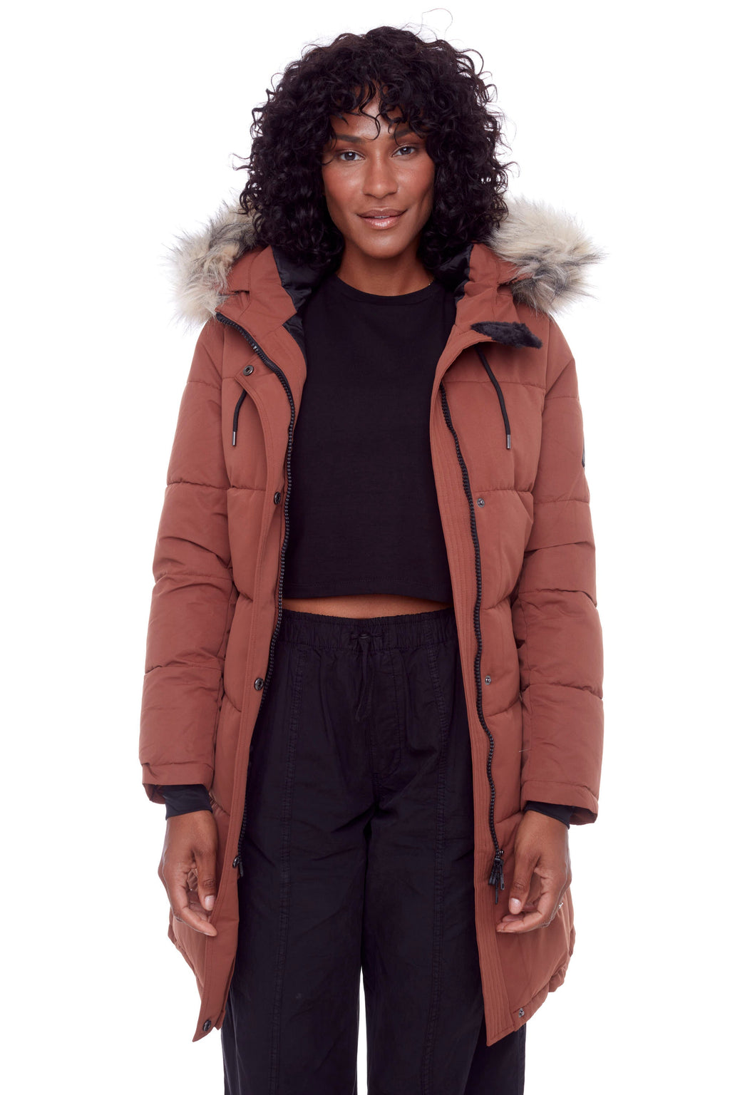 AULAVIK | PARKA À CAPUCHE MI-LONGUE EN DUVET VÉGAN (RECYCLÉE) POUR FEMME, ÉRABLE